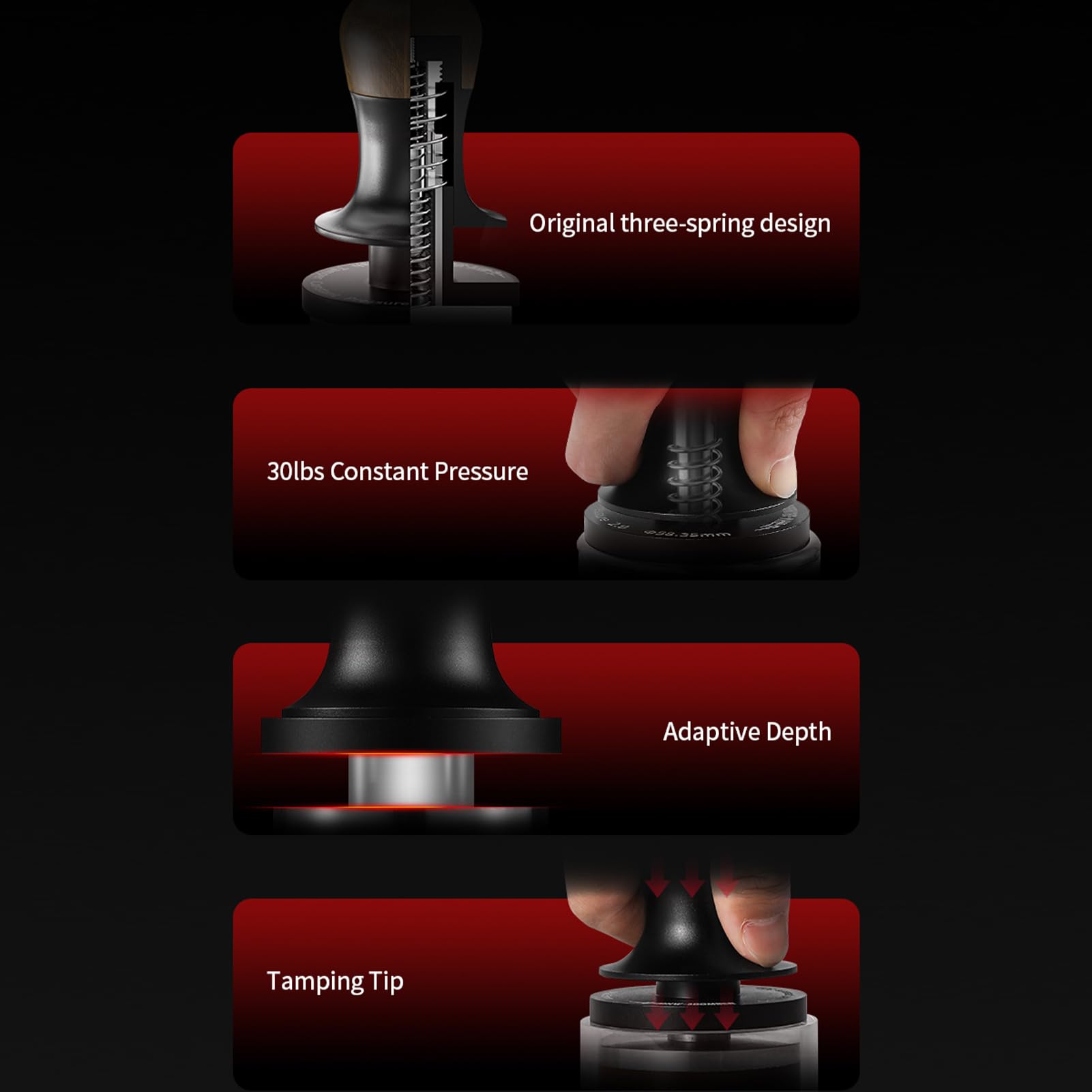 Tamper de café de base plana MHW de acero inoxidable 304, Tamper con resorte calibrado de presión constante de 30 libras, Tamper de espresso con retroalimentación de (53mm)