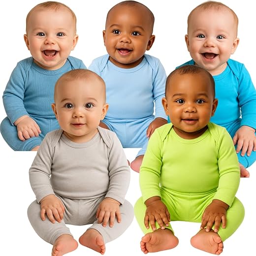 Kit 10 Peças, Body Manga Longa e Mijão, 100% Algodão Suedine, 5 Cores Sortidas Menino Enxoval