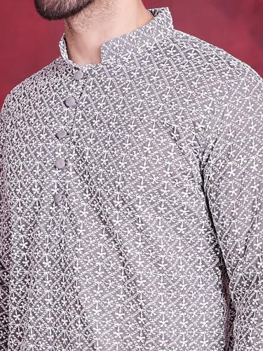Image of Jompers Cotton Chikankari Embroidered Regular Fit Kurtas for Men