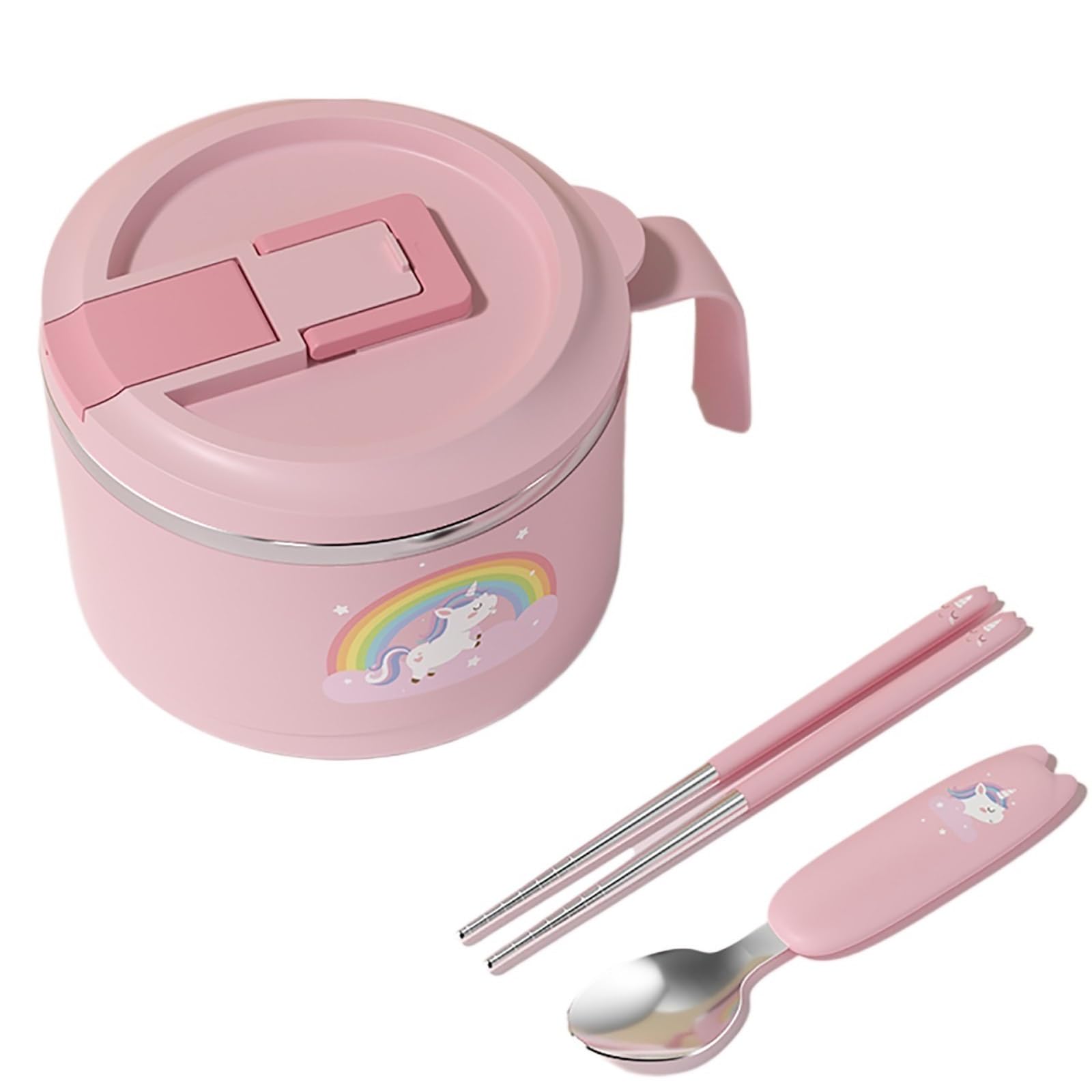 Fiambrera Infantil, Bento Box, Lonchera, Cuenco De Fideos Instantáneos De Acero Inoxidable con Tapa, Sellada Y A Prueba De Fugas, Adecuada para Estudiantes Y Trabajadores De Oficina, Negra(Pink)