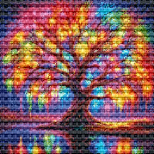 Meecaa Kreuzstich-Sets 11 Count gestempelt, Baumsee-Lichter Stickerei-Set mit Zubehör vorgedruckt (36CMx36CM) (Baum)