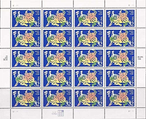 1997 YEAR OF THE OX #3120 Pane of 20 x 32 cents US Postage Stamps
