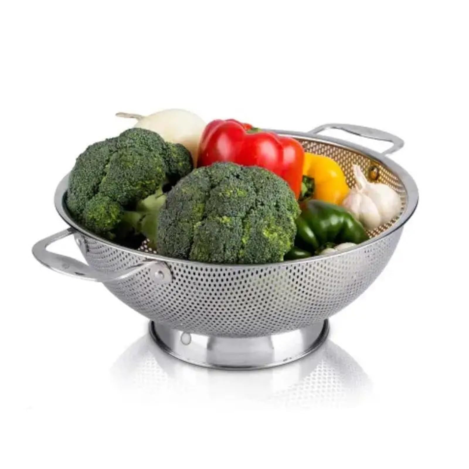Colador de acero inoxidable con doble Mango, cesta coladora Pasta for alimentos Base anillo sólido autodrenante, filtro malla fina, 2 uds para Pasta Verduras y Frutas