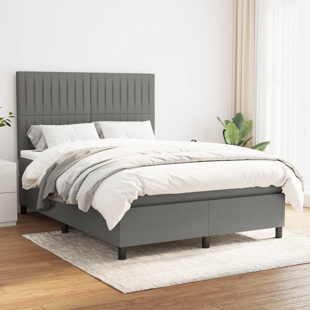 Cama con somier con colchón gris oscuro de 140 x 200 cm y cabecero regulable en altura para apoyo de dureza media