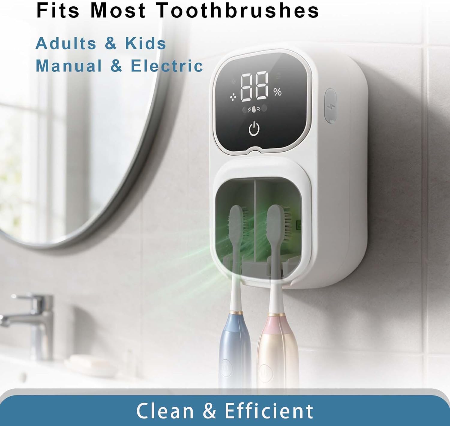 UV Toothbrush Holder Wall-Mounted with Hot Air Drying & LED Display