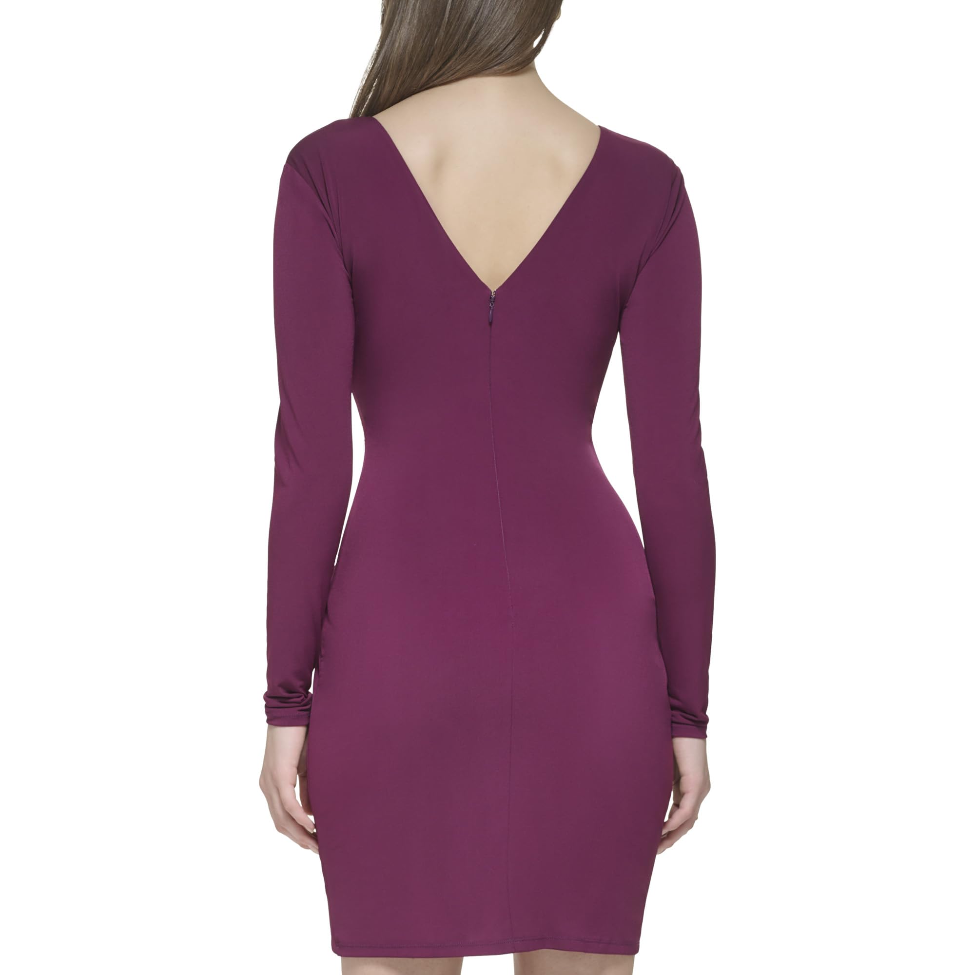 Guess Damen Knot Detail Fitted Long Sleeve V-Neck Dress Cocktailkleid, Pflaume, 44 – Ansicht 3