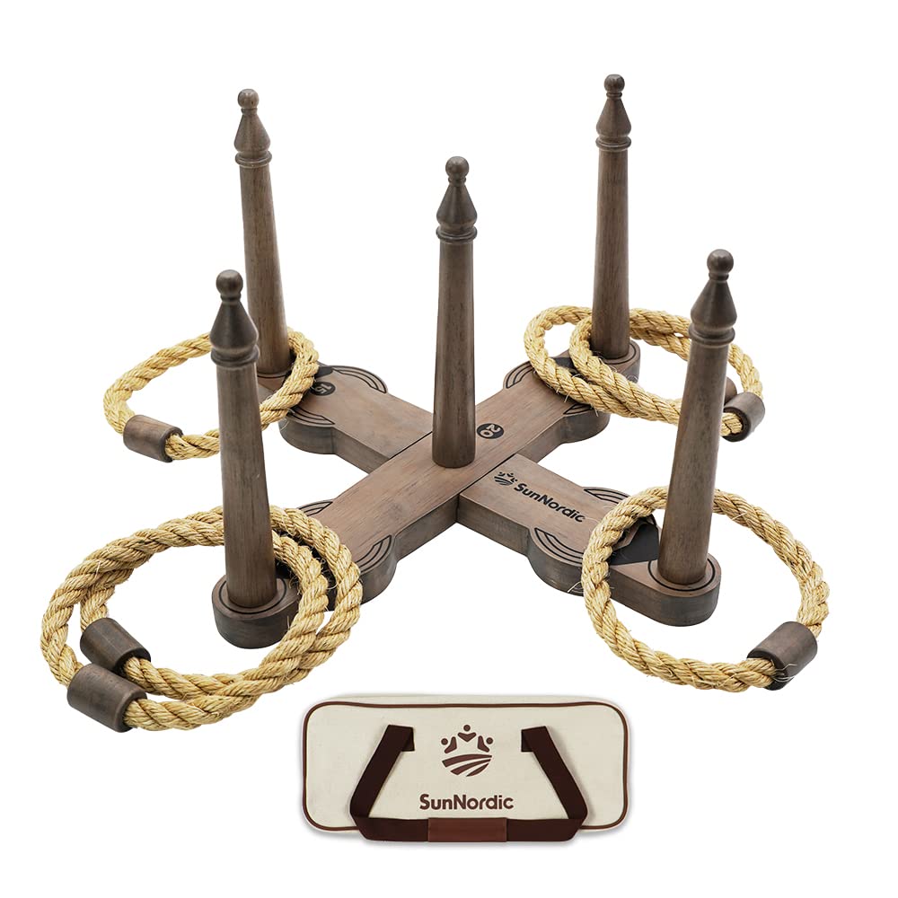 Wooden Ring Toss Game Set, Backyard Beach Camping Game with Toss Rings & Portable Carrying Bag, Outdoor Lawn & Yard Games for Kids, Adults & Family