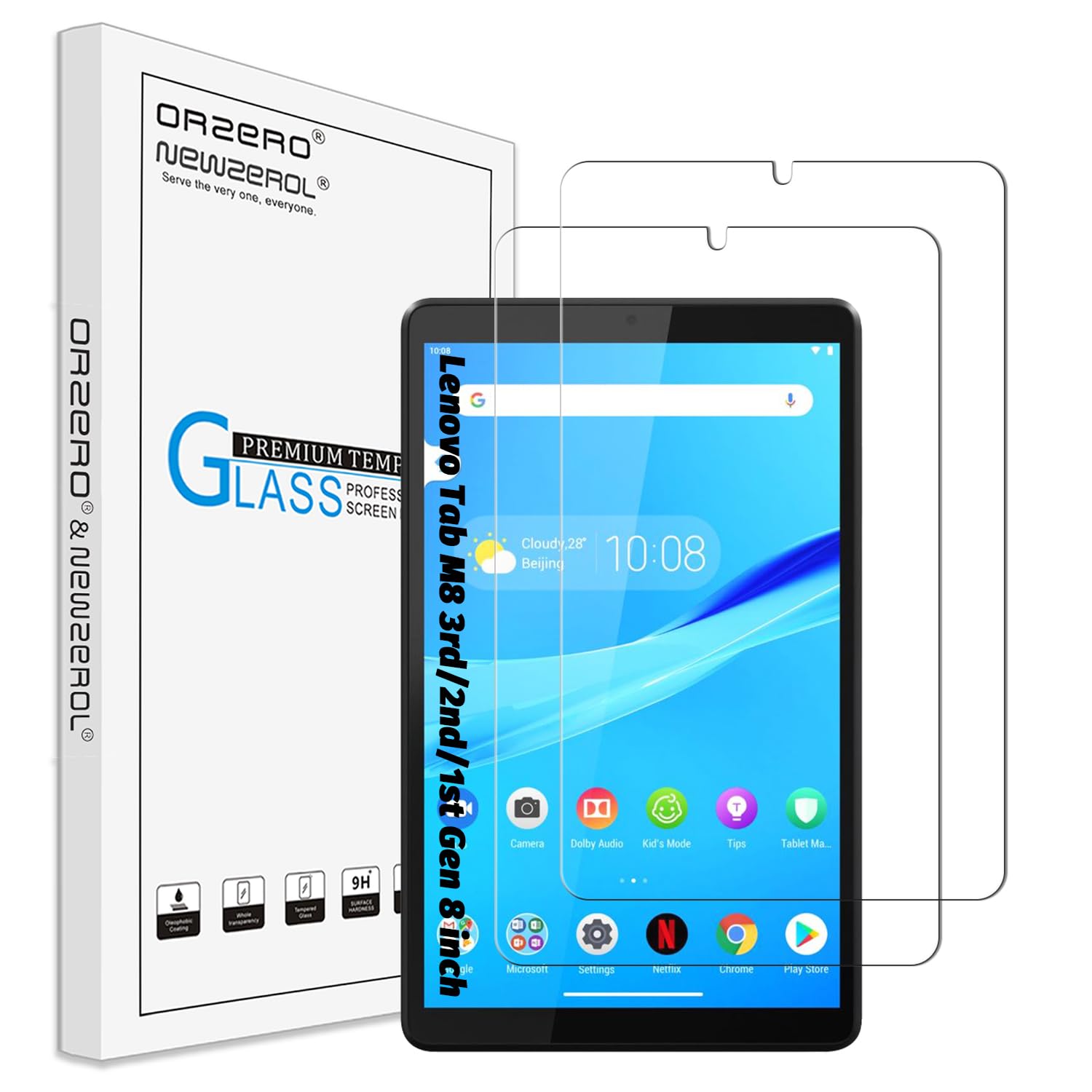 Orzero (2 Pack Tempered Glass Screen Protector Compatible for Lenovo Tab M8 3rd/2nd/1st Gen 8 inch, Protector De Pantalla 9 Hardness HD Anti-Scratch Full-Coverage (Not for Tab M8 4th 2023)