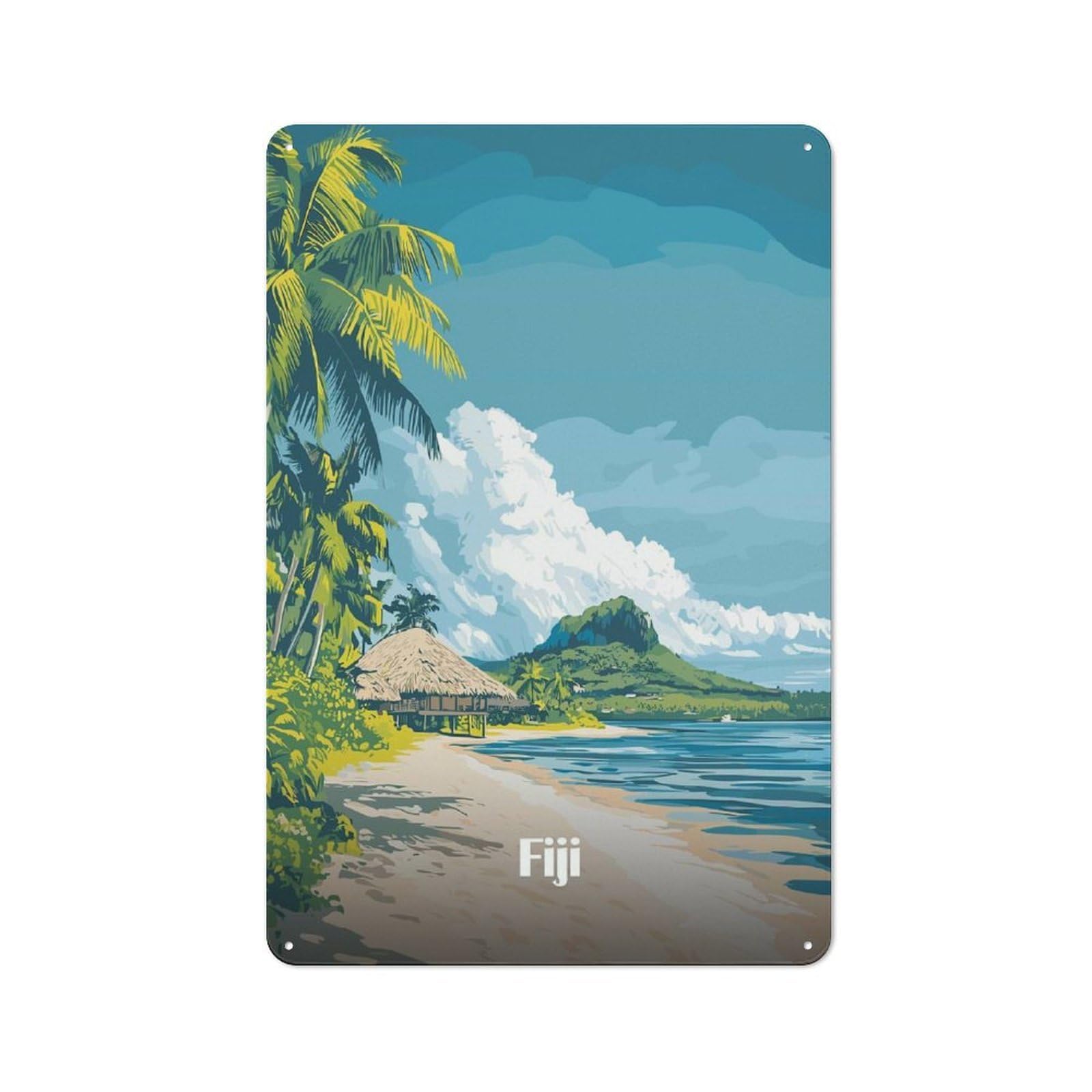 Modern Retro Decorative Metal Plaque 30x20cm Featuring Fiji Island Paradise, Loft Wall Plaque for Flat, Bar, Studio Or Gallery Wall