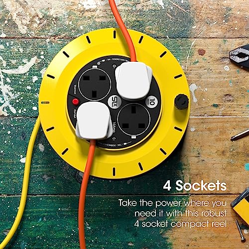 SLx Outdoor Extension Lead, 10m, 4 Socket Extension Reel, Heavy Duty Extension Cable, Thermal Cut Out, Extension Lead for Garden Lawn Mower Office, 13A Fused UK Plug - Image 3