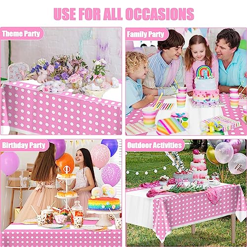 Juyrle 3 Pack Pink And White Polka Dot Tablecloth Minnie Theme Party Plastic Disposable Rectangular Table Cover Birthday Decorations Baby Shower Party Supplies For Kids (43"X70") #TOP3