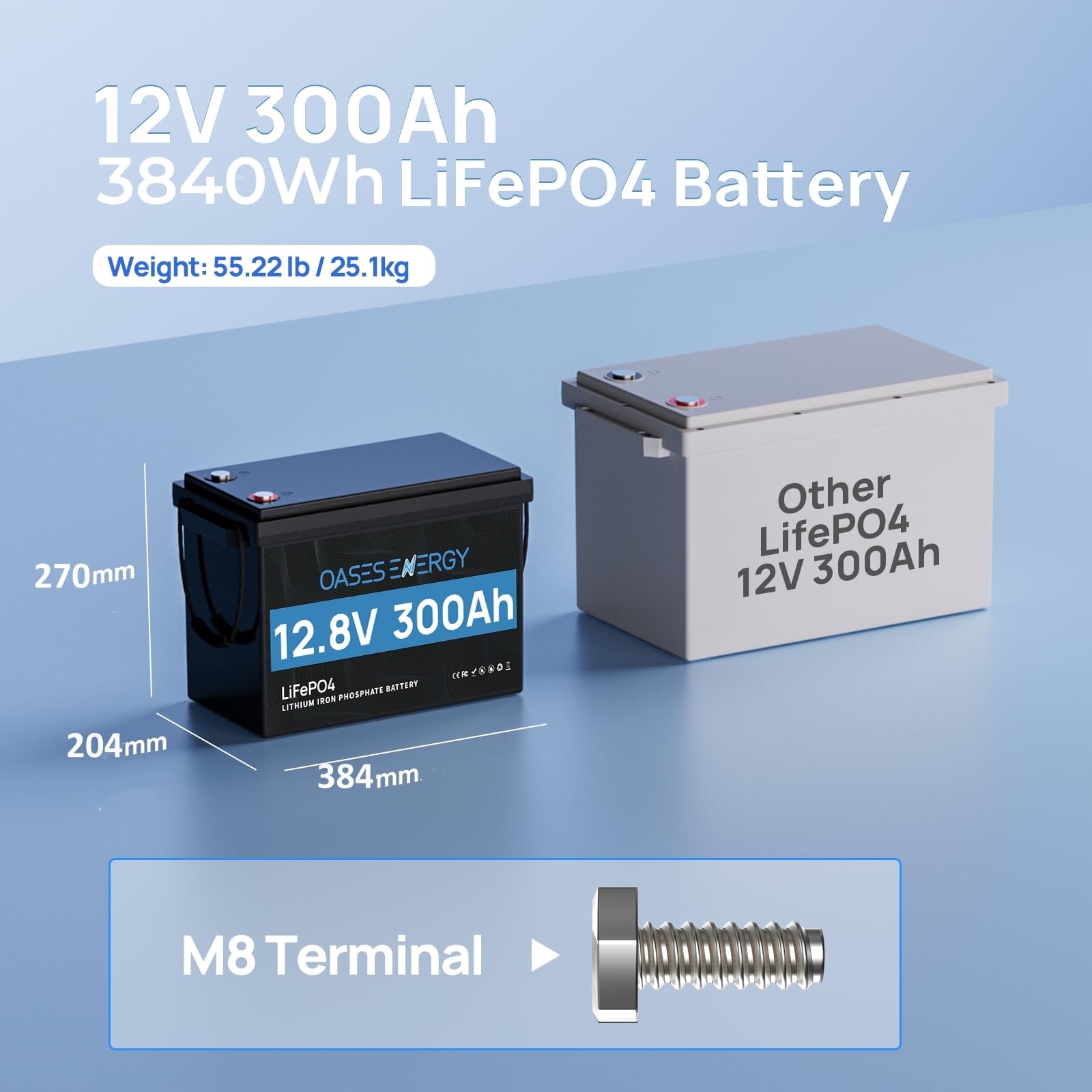 Bluetooth 12V 300Ah LiFePO4 Batterie, BMS 200A amélioré, 12V Batterie au Lithium 3840Wh, pour Les systèmes solaires Camping-Cars, caravanes, Bateaux