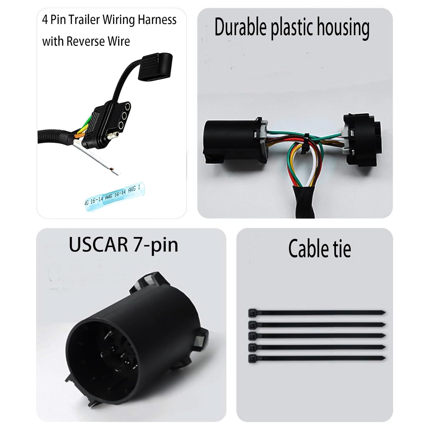 7 Pin to 4 Pin trailer wiring Harness with Reverse Wire, 7 pin to 4 pin trailer adapter Fit for Trucks/Pickups/Trailers, 43 Inches trailer light adapter Compatible with Redline LED Tailgate Light Bar.