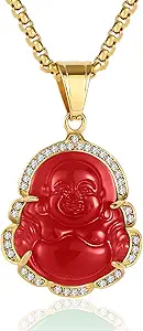 P.BLAKE Laughing Buddha Buddah Necklaces For Women Men, Ice Out Buddha Pendant For Men Women with Stainless Steel Gold Chain 24 inches