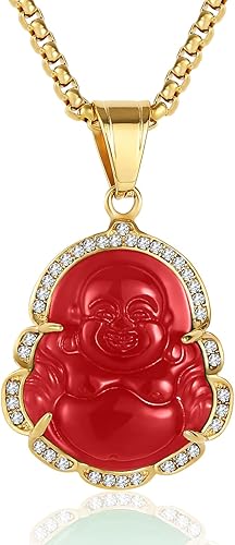 P.BLAKE Laughing Buddha Buddah Necklaces For Women Men, Ice Out Buddha Pendant For Men Women with Stainless Steel Gold Chain 24 inches