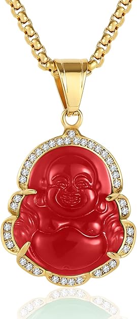 P.BLAKE Laughing Buddha Buddah Necklaces For Women Men, Ice Out Buddha Pendant For Men Women with Stainless Steel Gold Chain 24 inches
