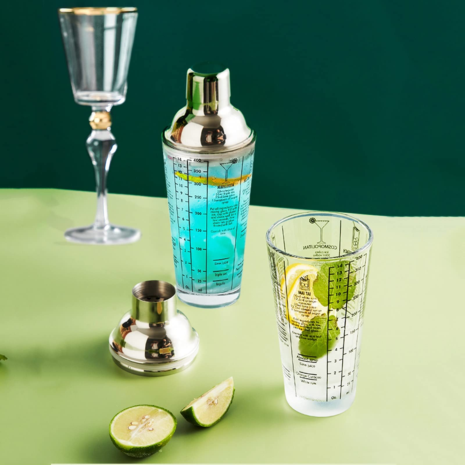 Juego de Coctelera Conjunto de mezclador de bebidas con conjunto de cócteles de cóctel para mezcla de bebidas-Herramientas de barras:palitos de paletas Palras de nadador Pasta de hielo Pinzas de hielo