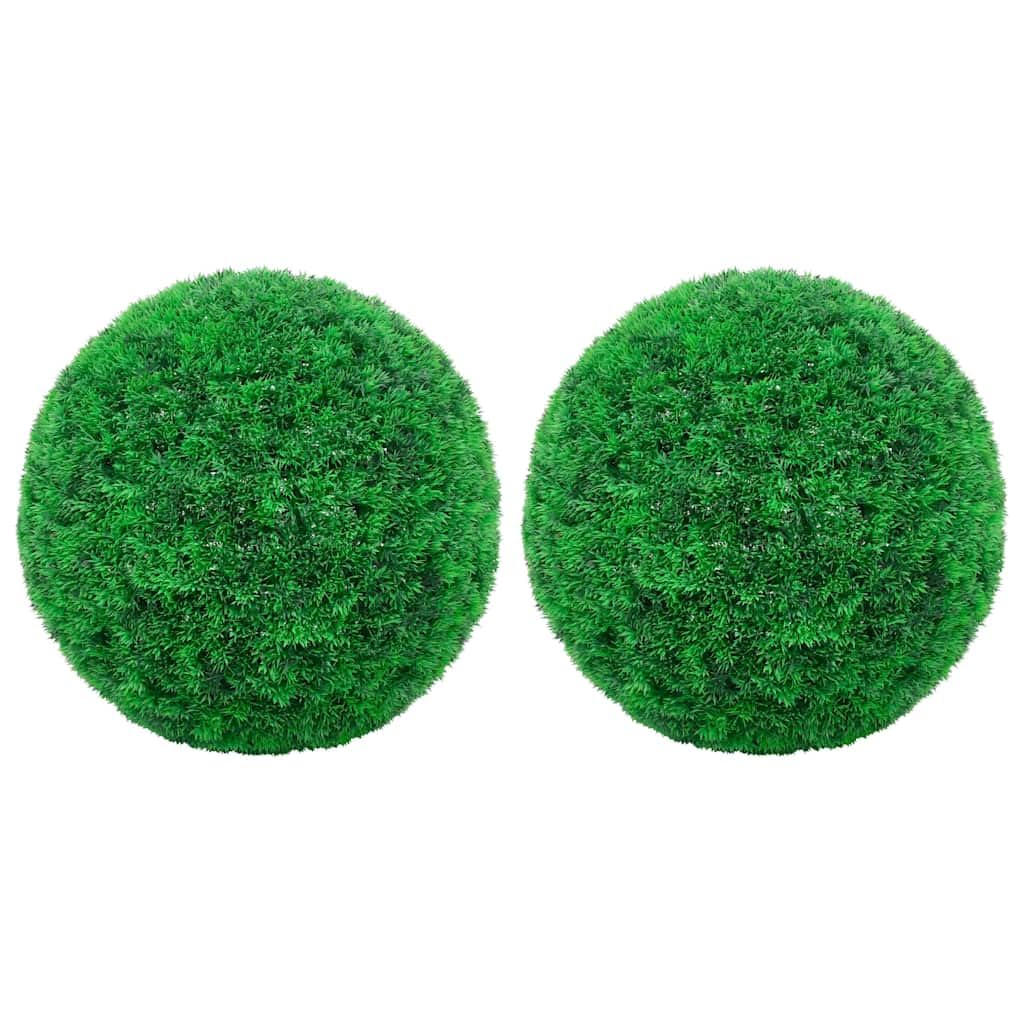 Lot de 2 boules de buis artificielles - 27 cm - Vert - En polyéthylène - Résistantes aux intempéries - Pour l'intérieur et l'extérieur - Décoration en pot et guirlande - Pour salon, chambre à