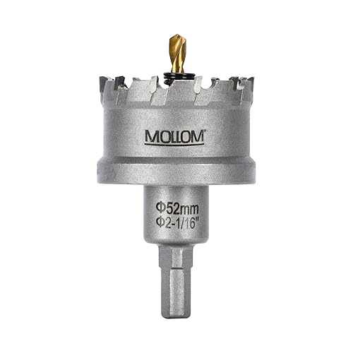 Miniatura 213 de Mollom Sierra perforadora de carburo resistente (2-1/2 pulgadas 2.520 in) con 2 brocas piloto, corte de agujeros de acero inoxidable, acero suave