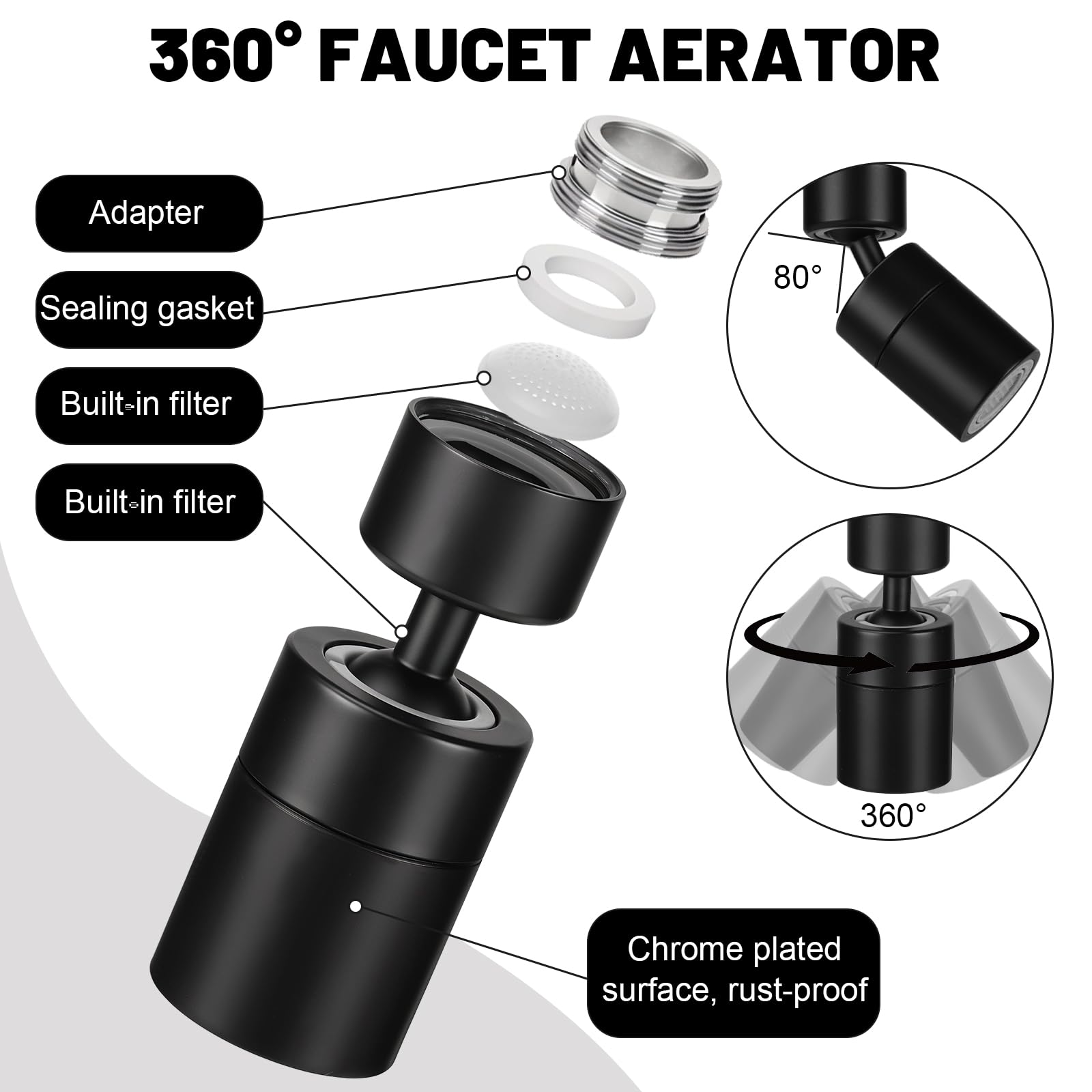 Grifo giratorio de 360°, M22/M24, ahorro de agua giratorio con 2 tipos de chorro, perladores, grifo de extensión, aireador para cocina y baño — view 2