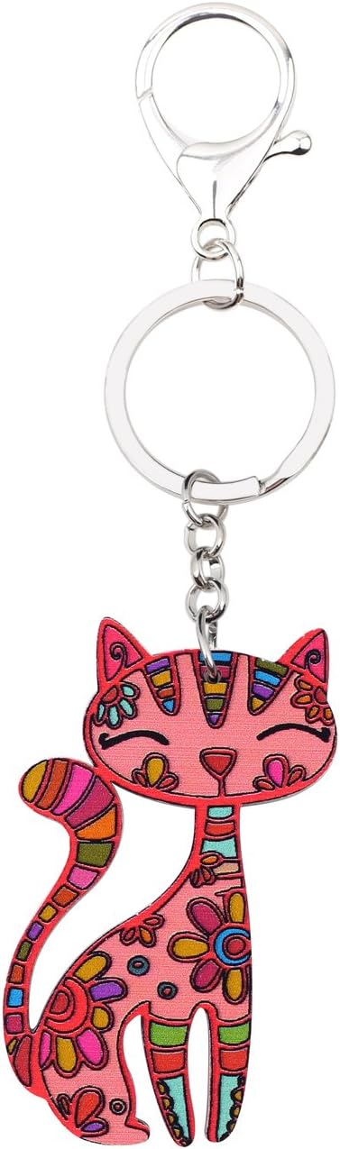 BONSNY Acrylic Cat Key Chains For Women Car Purse Bag Rings Pendant Girl Gift Charms - Image 4