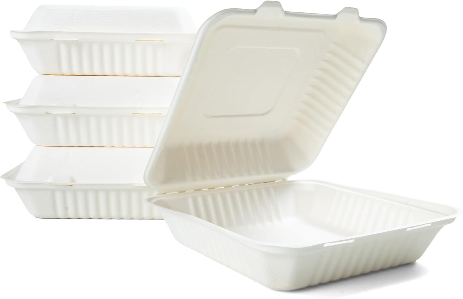 100% Compostable Clamshell Containers - Heavy Duty Disposable Takeout Container [1-Compartment, 9x9x3, 200-Pack] Made of Biodegradable Sugarcane Bagasse, Eco-Friendly To-Go Container
