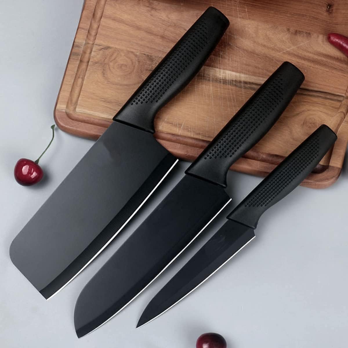 Professional Kitchen Knife Set, 3-Piece Black Chef Knives with Ergonomic Handles Sharp Manual Sharpening for Home Kitchen & Restaurant (Black)-image-13