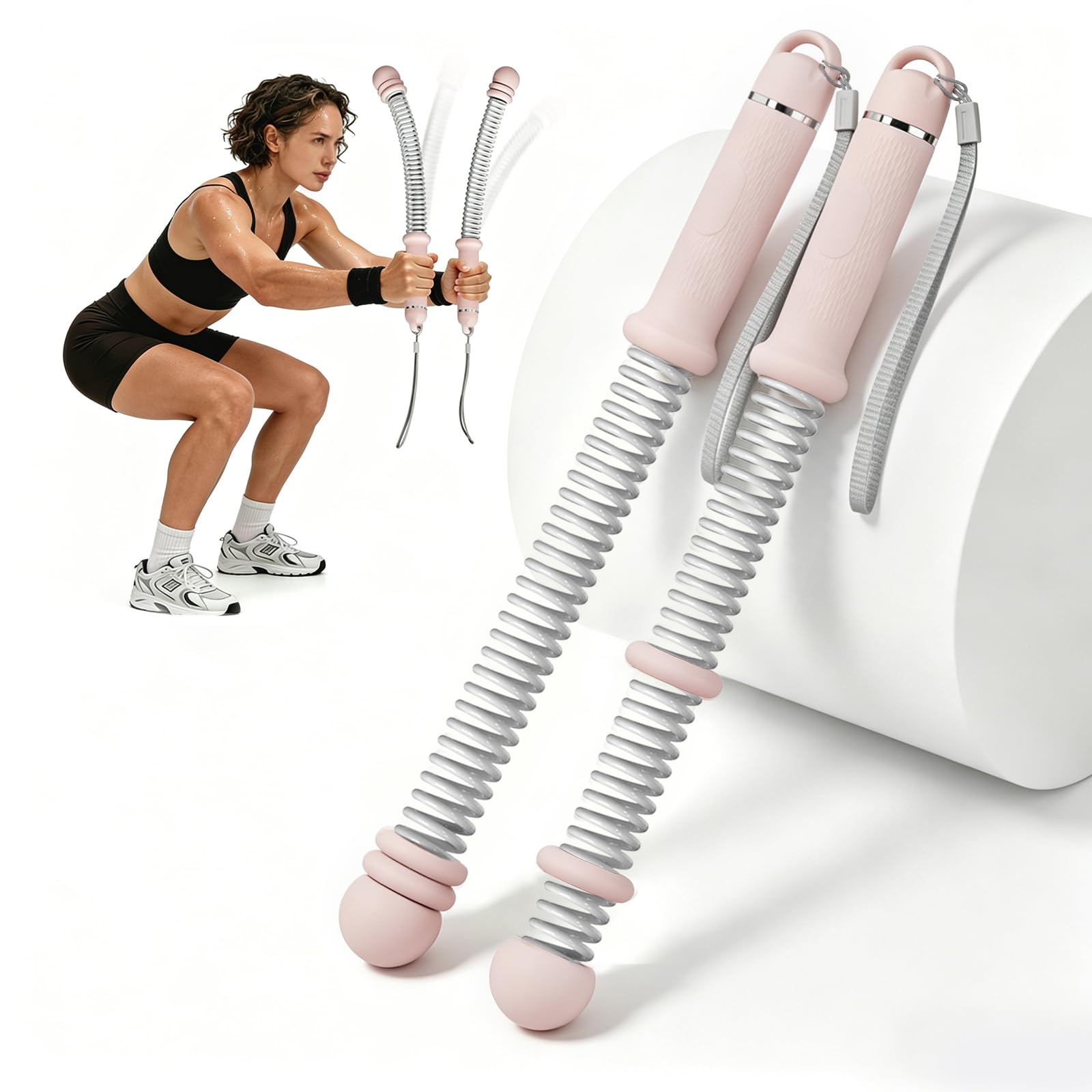 Pinailon Ropeless Battle Ropes Portable Cordless Strength Home Gym Pink