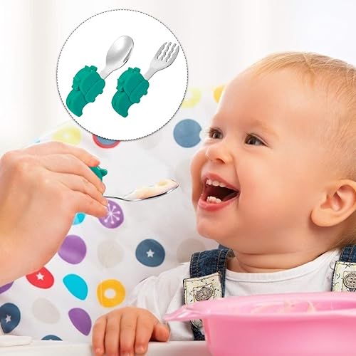 Miniatura 9 de Toddmomy Juego de tenedor y cuchara para niños, cuchara de dibujos animados, utensilios para bebé, cuchara de aprendizaje para bebés, cuchara de