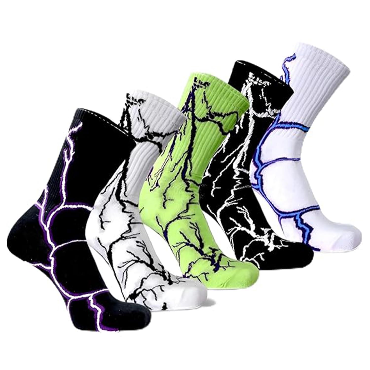 tendsy Men’s and Women's Crew Socks Pack of 5 - Lightning Bolt Printed Cotton Athletic Sports Socks for Gym, Running & Casual Wear - Breathable Comfort, Free Size (Multicolor)-picture-58