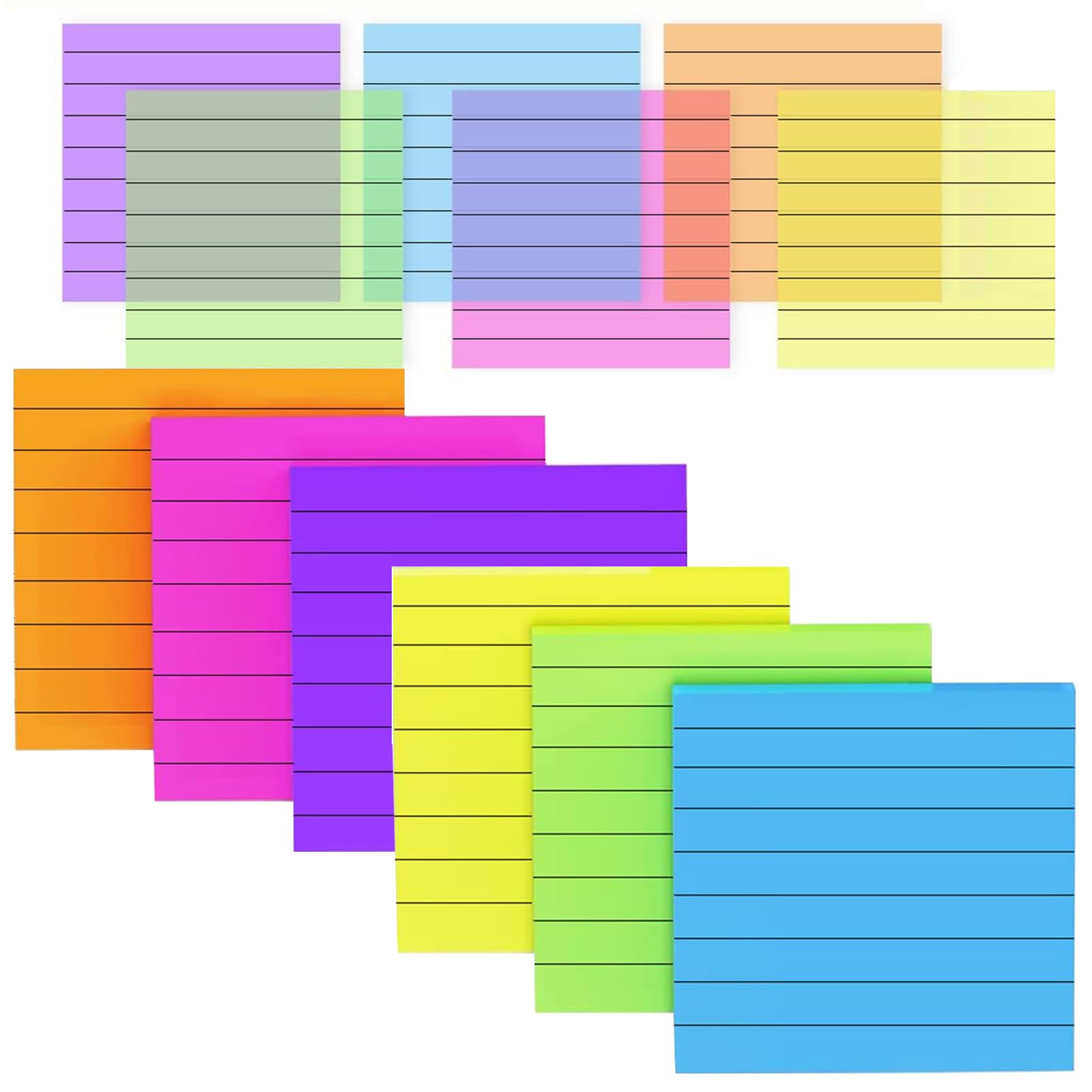 NALACAL Bright Color Lined Sticky Notes, Self-Stick Notes with Lines, Bright Assorted Colors, Post Memos, Strong Adhesive (3"*3" 300 Sheets 6Pack)