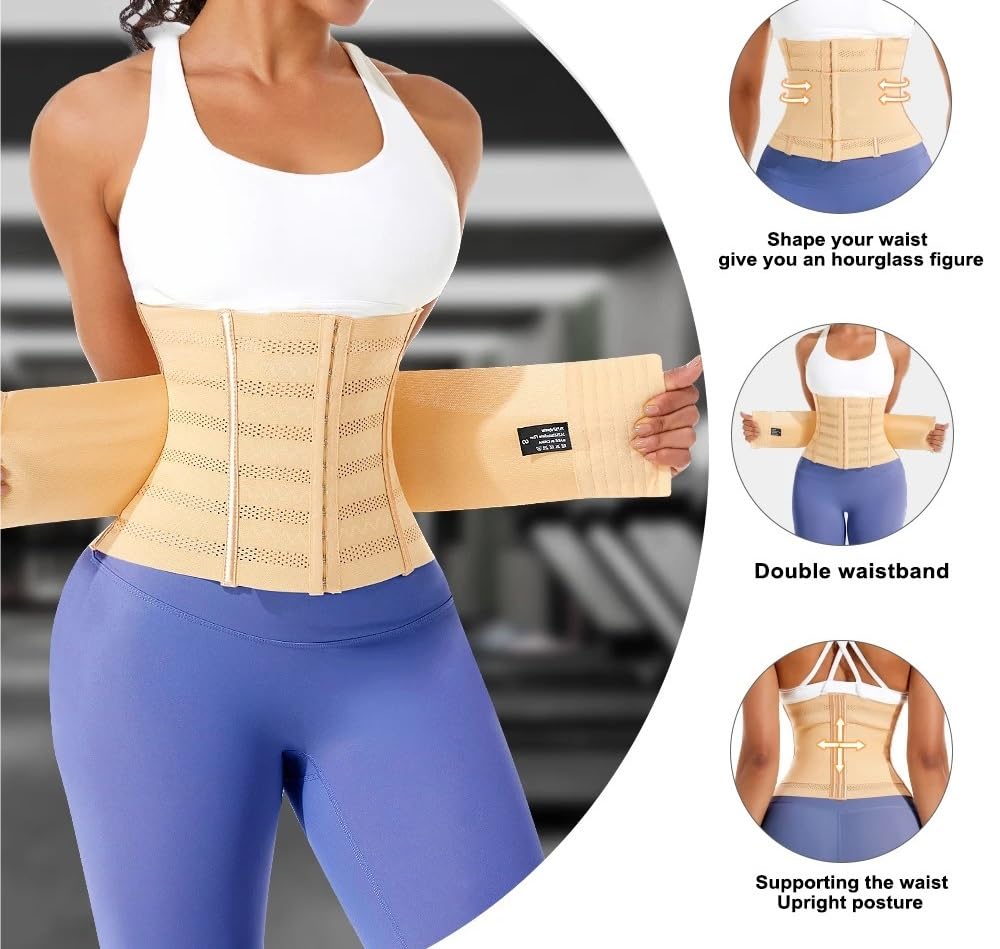 MMRTDJDR Gorset Fitness wyszczuplająca osłona kobieta płaski pas na brzuch Cincher podwójny pasek do ćwiczeń treningowy gorset modelujący talię