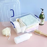 Vista 4 de Contenedores transparentes de 8 cuartos de galón con mango azul marino, cajas de almacenamiento de plástico, 2 paquetes