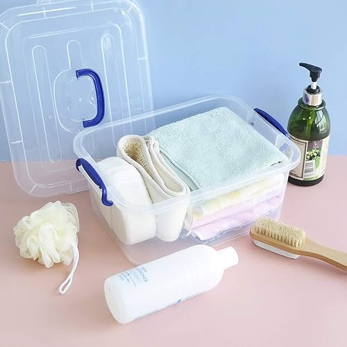 Miniatura 4 de Contenedores transparentes de 8 cuartos de galón con mango azul marino, cajas de almacenamiento de plástico, 2 paquetes