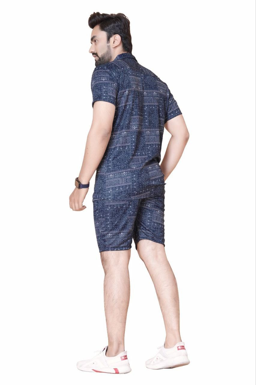 Men’s Rayon Multi Printed Night Suit Set – Sleepwear Loungewear Shirt & Shorts Combo, Short Pajama Night Dress for Men