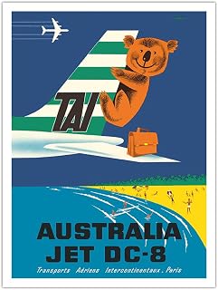 Australia - TAI (Transports Aérien Internationaux) - Douglas Jet DC-8 - Koala Bear - Vintage Airline Travel Poster by Seguin c.1960s - Fine Art Matte Paper Print (Unframed) 24x32in