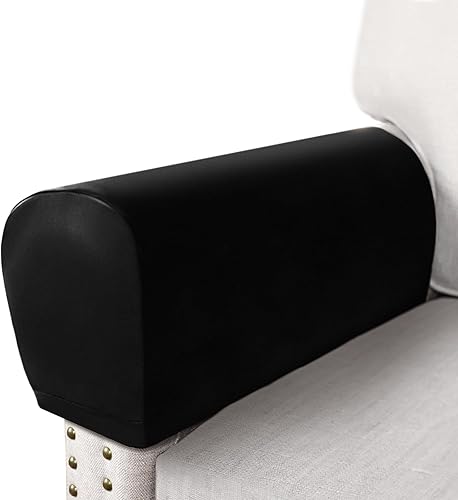 Miniatura 18 de Juego de 2 Fundas para Reposabrazos de Sofá con Aspecto de Cuero, Protectores de Brazos para Sofá y Silla, Fundas Elásticas para Sillón