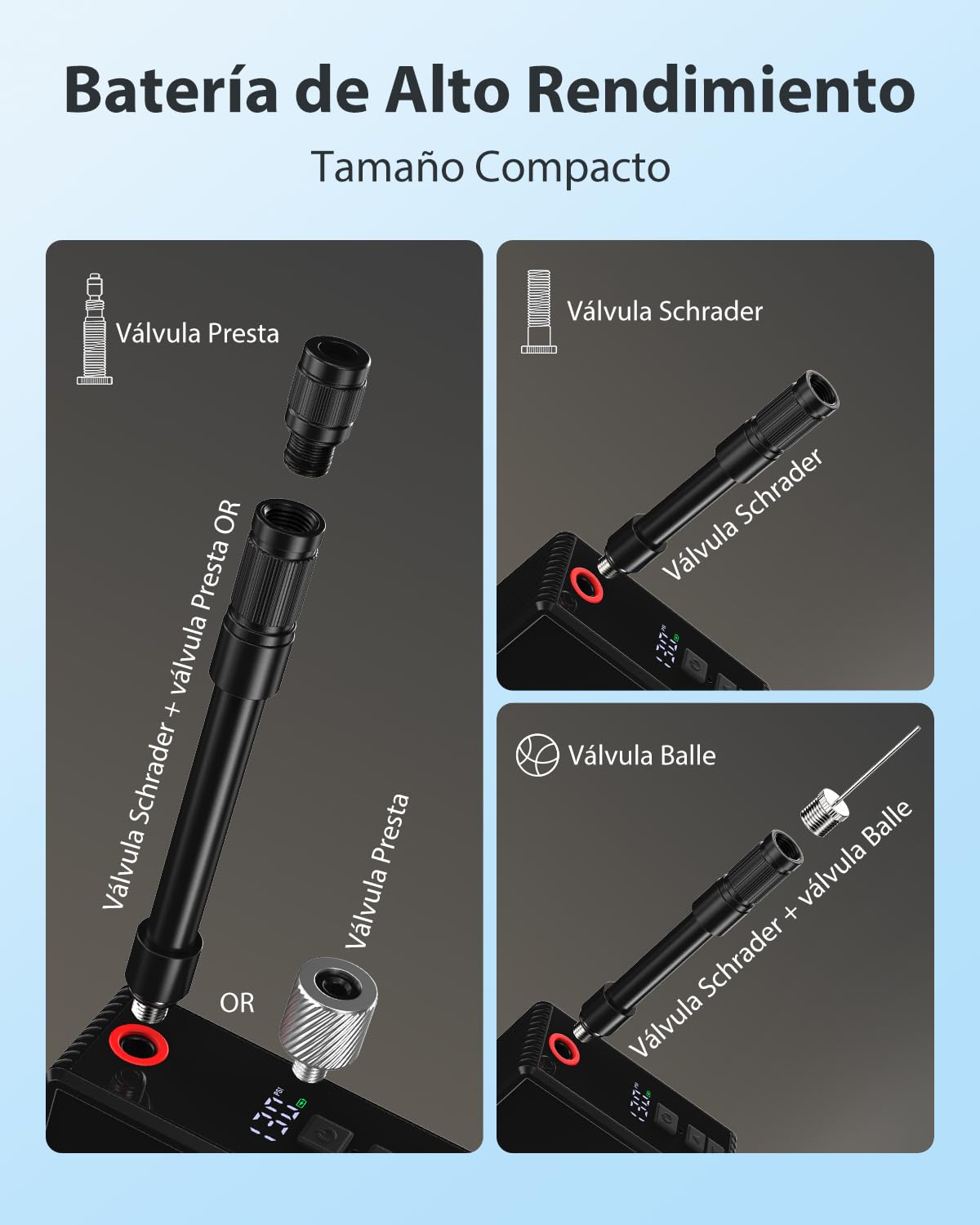 Mini Bomba Inflador Bicicleta Eléctrico,MAX 130 PSI,Inflado Rápido 35s,3 in 1 Bomba Bicicleta Recargable Compatible con Manómetro Válvulas Presta y Schrader para Bicicleta MTB y Carretera
