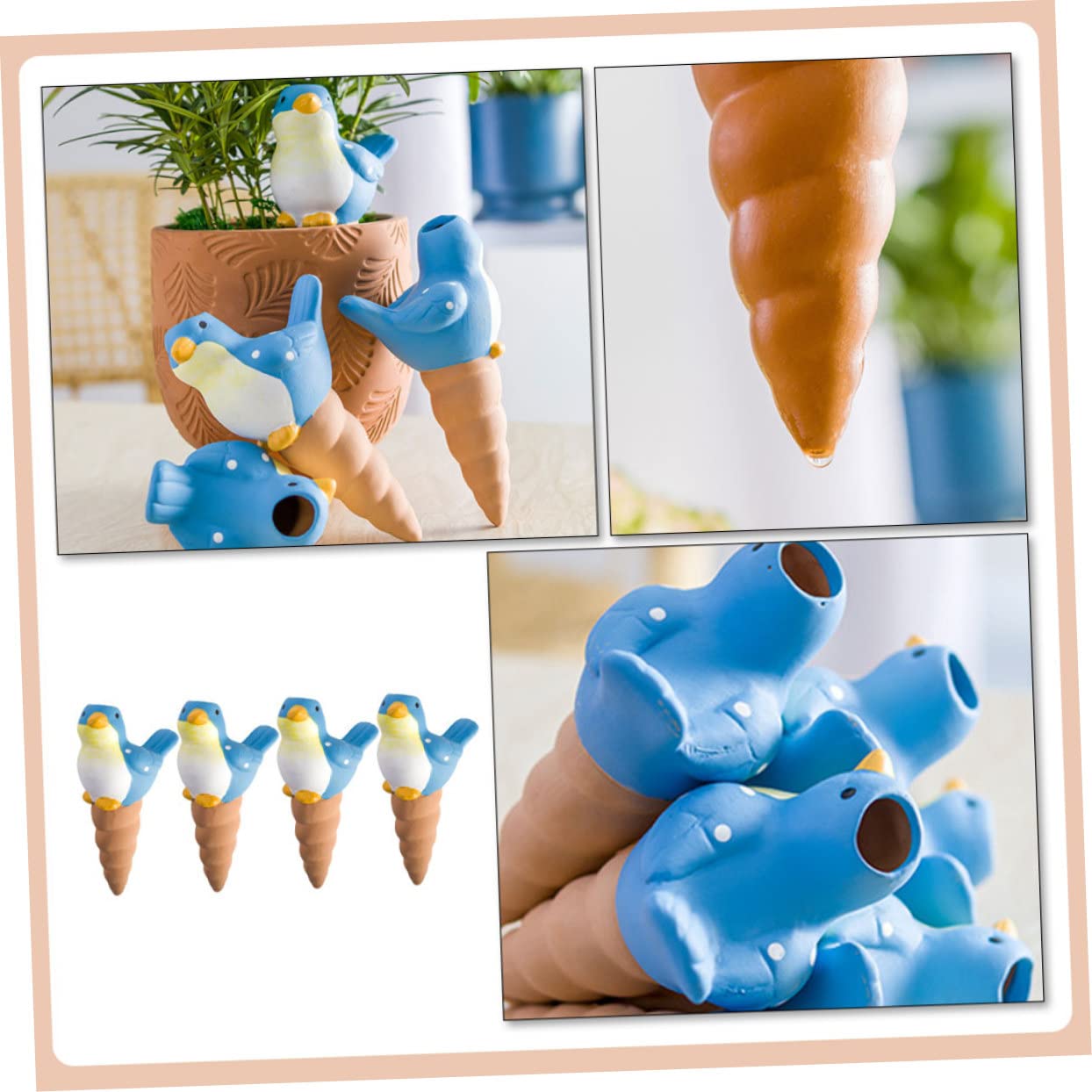 Autoirrigazione Piante in Ceramica 4 Pezzi, Design Automatico | Controllo del Flusso D’acqua, per Giardino e Prato, Uso Semplice senza Accessori Aggiuntivi
