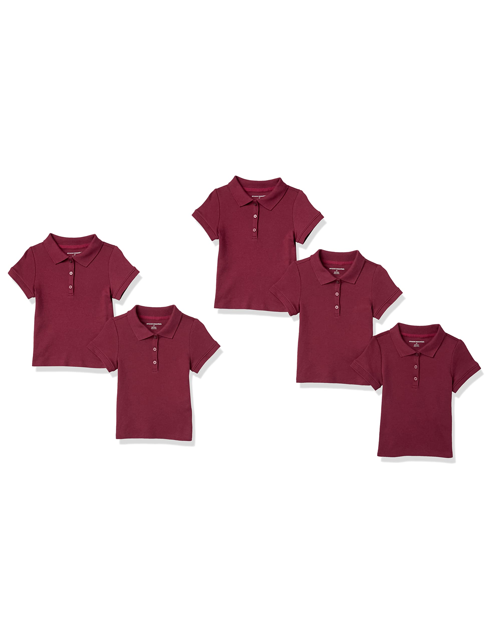Amazon Essentials Girls and Toddlers' Short Sleeve School Uniform Interlock Polo Shirt, Collared, Multipacks