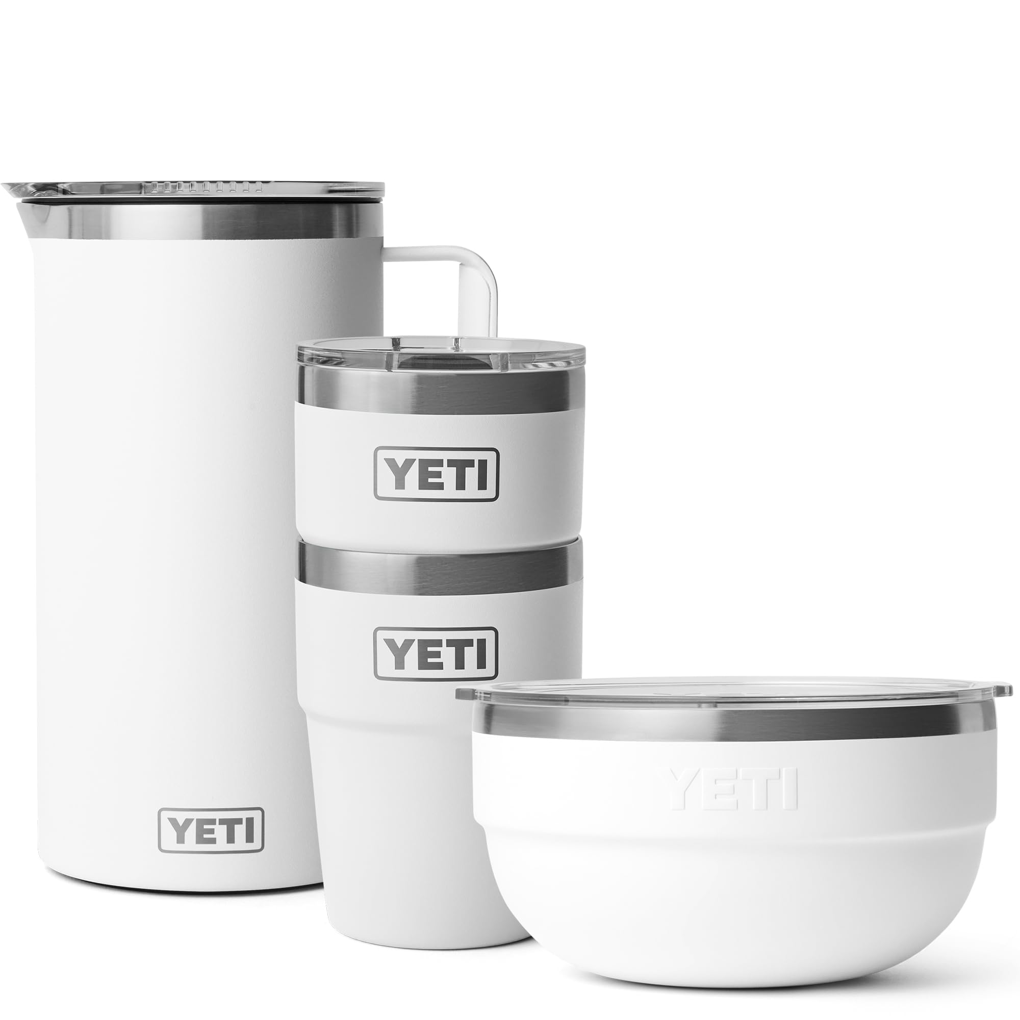 Rambler (2) 16 oz Stackable Tumbler, 2 Quart Bowl, 64 oz Pitcher with MagSlider Lid, White