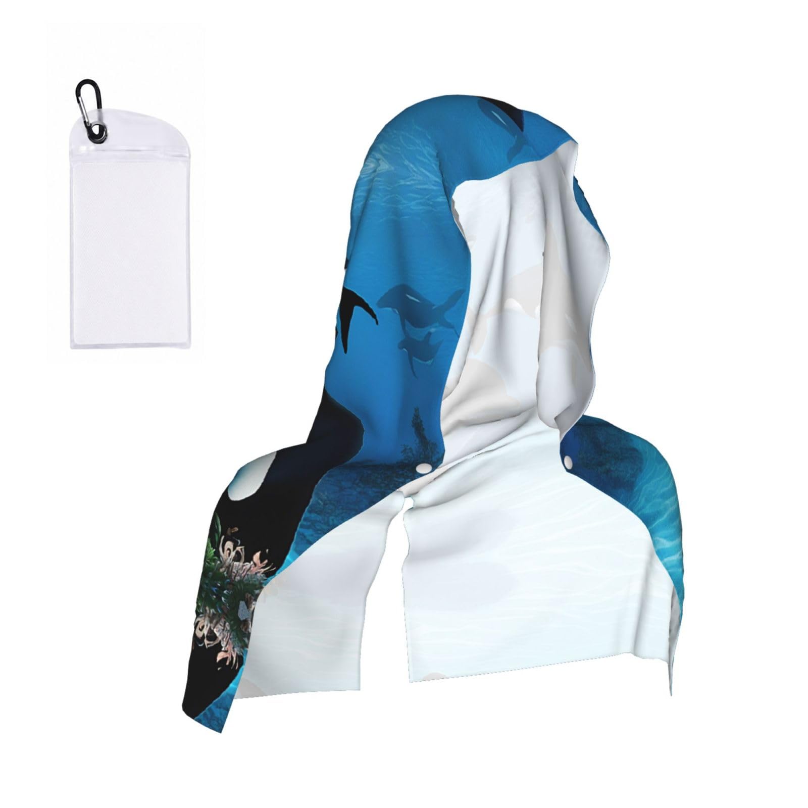 ESNAIUVCD Killer Whales Swim Along Print Multifunctional Cooling Hoodie Bandana Portable Sweat Absorbing Design For Beach Workouts Exercise Heat Relief Accessories