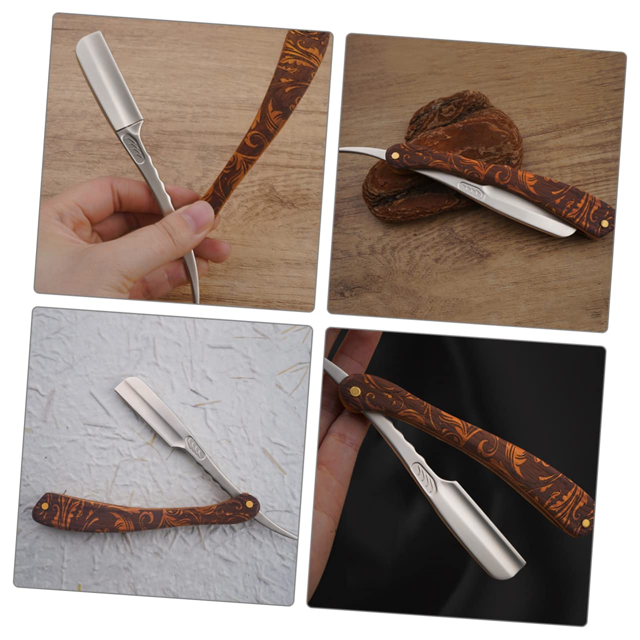 Didiseaon Rasoio Pieghevole in Acciaio Inossidabile con Manico in Legno Vintage per Uso Domestico e Commerciale, Sicurezza Anti-taglio per Barba e Viso