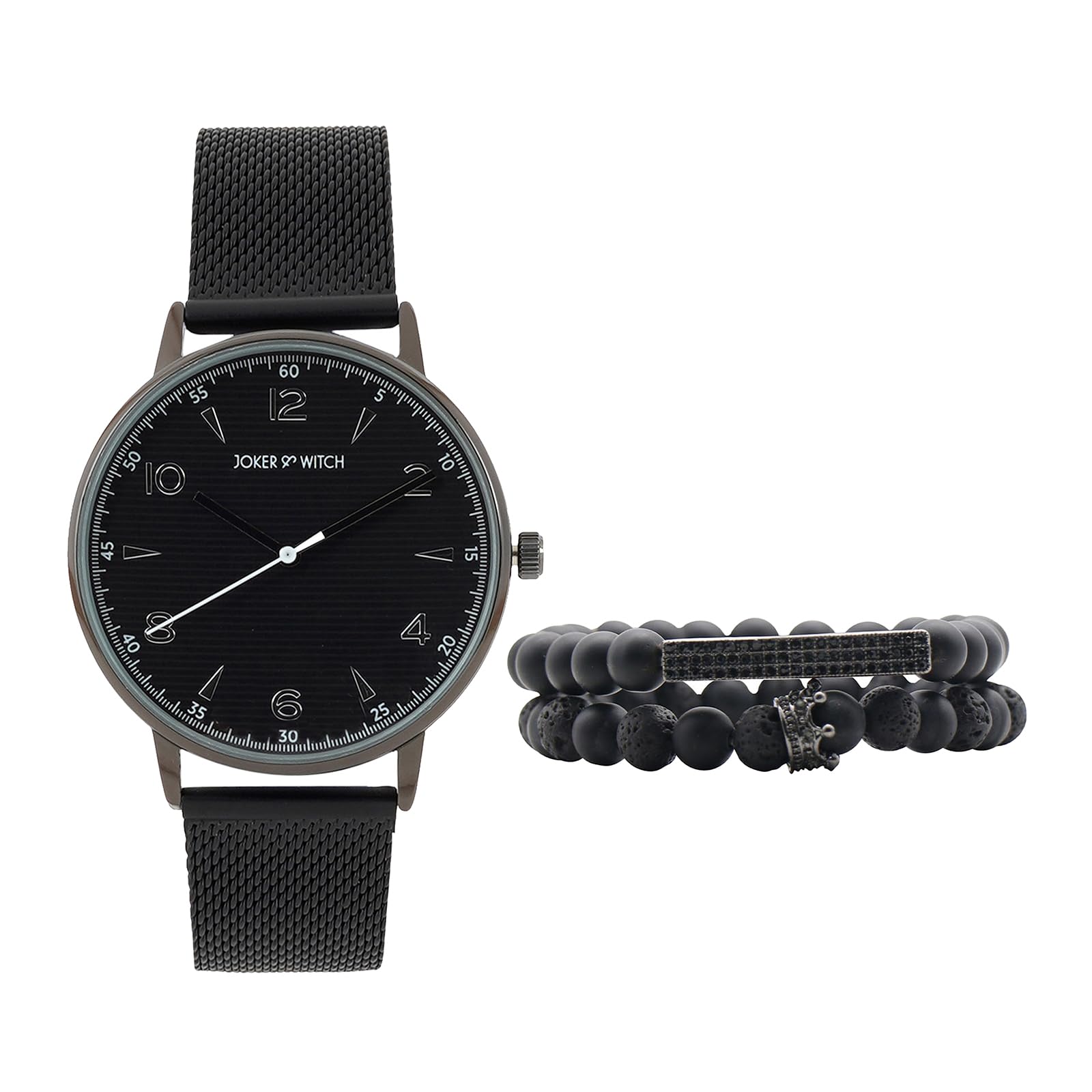 Joker & Witch Stainless Steel Hector All Black Dial Men Analogue Watch Bracelet Stack, Black Band