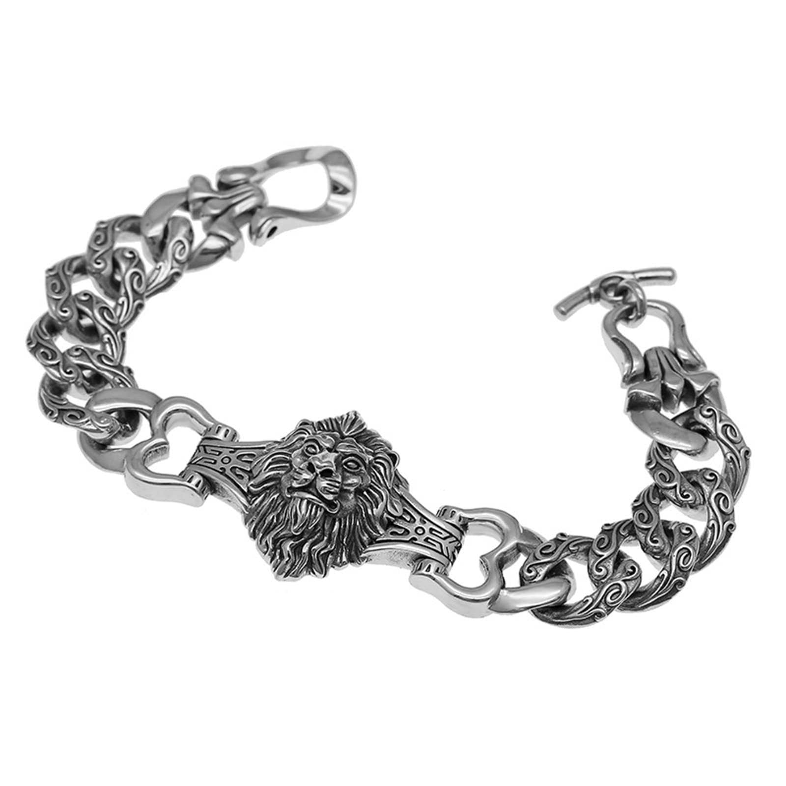 S925 Sterling Silver Men's Lion Head Bracelet, Viking Retro
