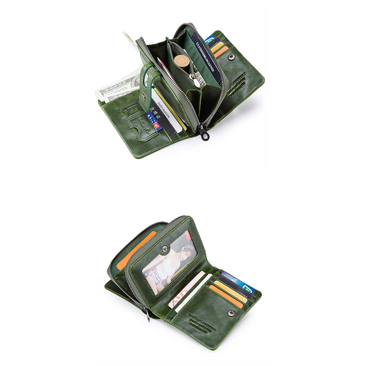 Contacts Cartera identificación Cuero Real Las Mujeres Titular la Moneda Cremallera Monedero Embrague