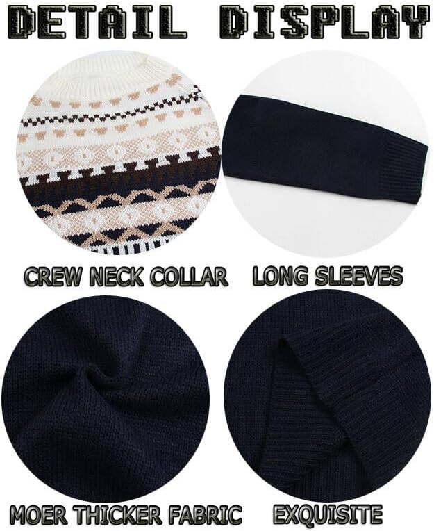 Women's Vintage Fair Isle Pullover Sweater Casual Fit Dressy Crewneck Long Sleeve Lightweight Knit Tops - Image 6