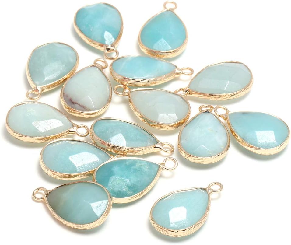 Natural Stone Pendants, Waterdrop Shape Faceted Amazonite Stone Chakra Healing semi Gemstone Pendant for Necklace Bracelet Jewelry Craft Making 14x22mm 10 Pcs