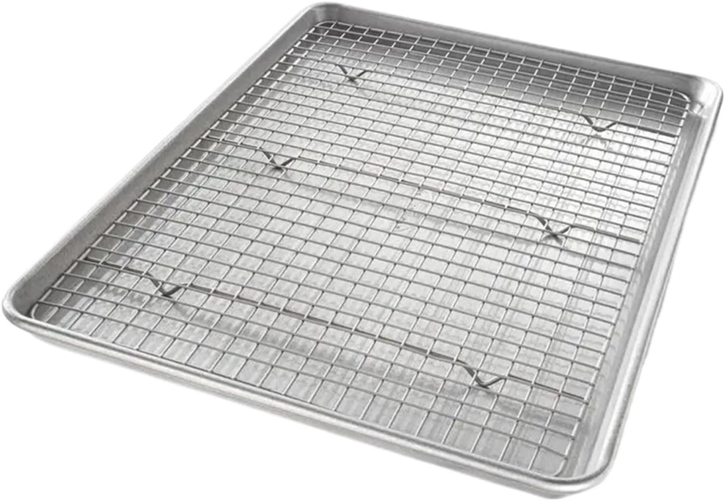 Metal Half Sheet Baking Pan with Nonstick Bakeable Cooling Rack Set for Oven Baking