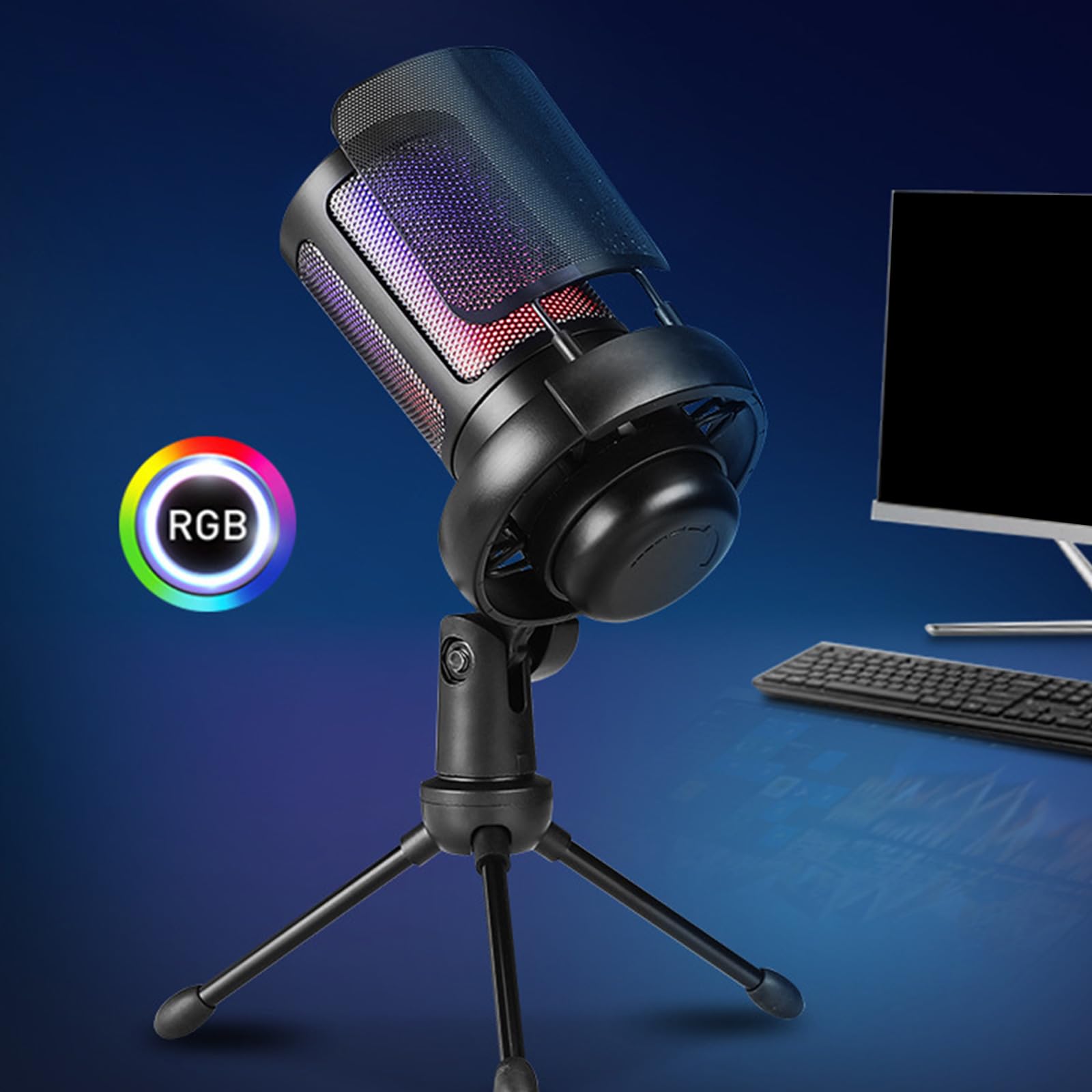 Microfono da gioco regolabile con illuminazione a colori a condensatore Mic 192kHz per PC Laptop Streaming Podcast Canto